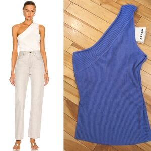 NWT AERON | Delhi Asymmetric Ribbed Knitted Top In Techno Blue